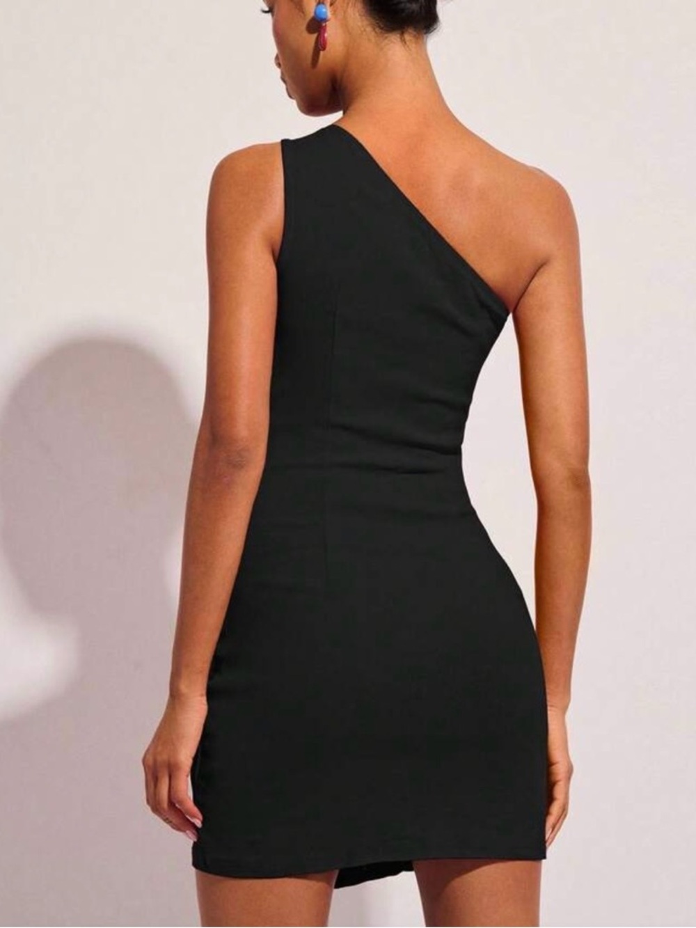 One-Shoulder Black Ruched Mini Dress - Picture 2 of 4